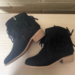 J. Adams Black Fringe Ankle Booties